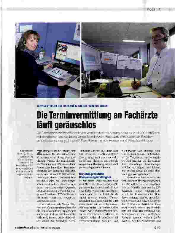 Vorschauseite 1: Die Terminvermittlung an Fachärzte läuft geräuschlos