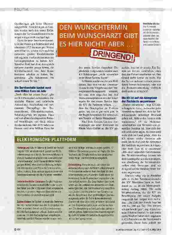 Vorschauseite 2: Die Terminvermittlung an Fachärzte läuft geräuschlos