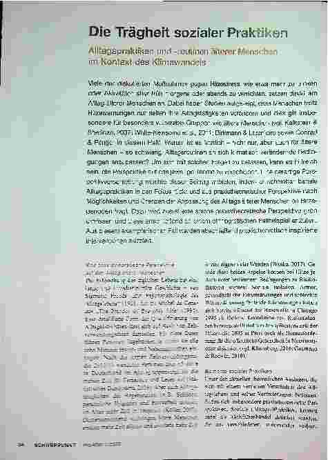 Vorschauseite 1: Die Trägheit sozialer Praktiken, Alltagspraktiken und -routinen älterer Menschen im Kontext des Klimawandels.
