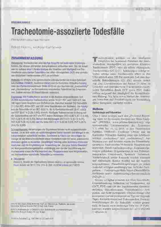 Vorschauseite 1: Tracheotomieassoziierte Todesfälle
