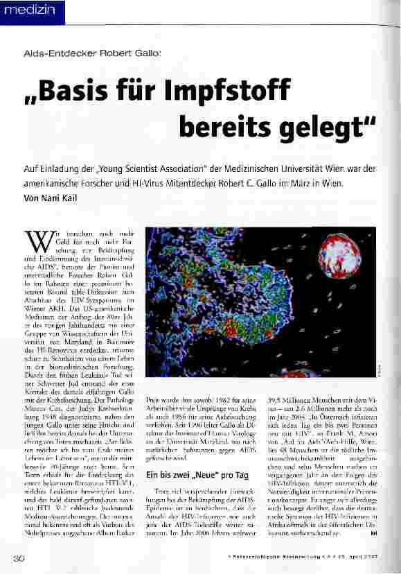 Vorschauseite 1: Basis für Impfstoff bereits gelegt