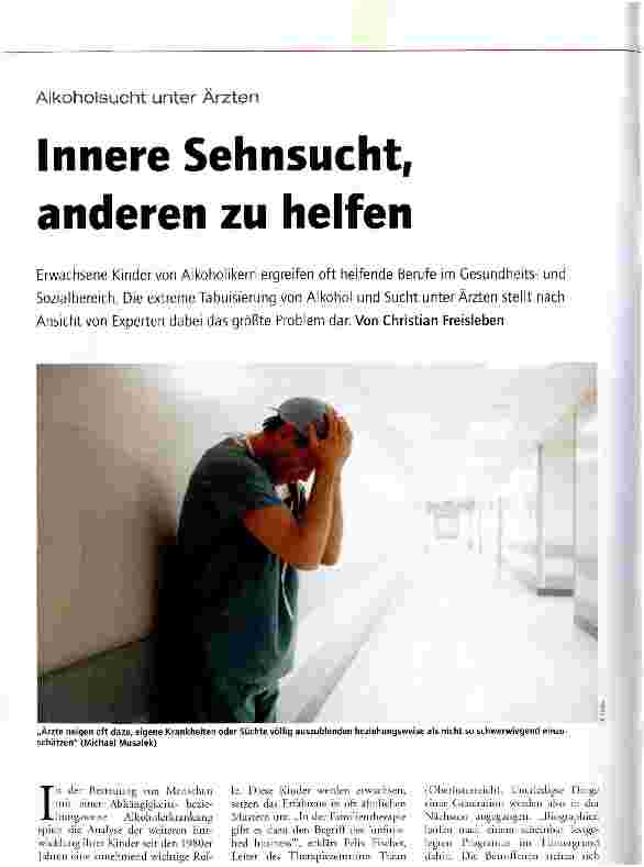 Vorschauseite 1: Alkoholsucht unter Ärzten - Innere Sehnsucht, anderen zu helfen
