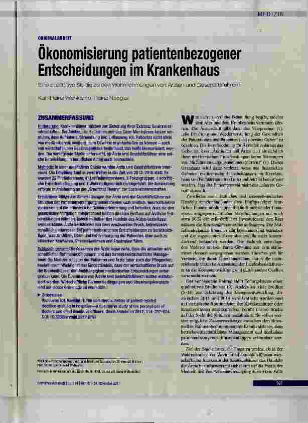Vorschauseite 1: Ökonomisierung patientenbezogener Entscheidungen im Krankenhaus
