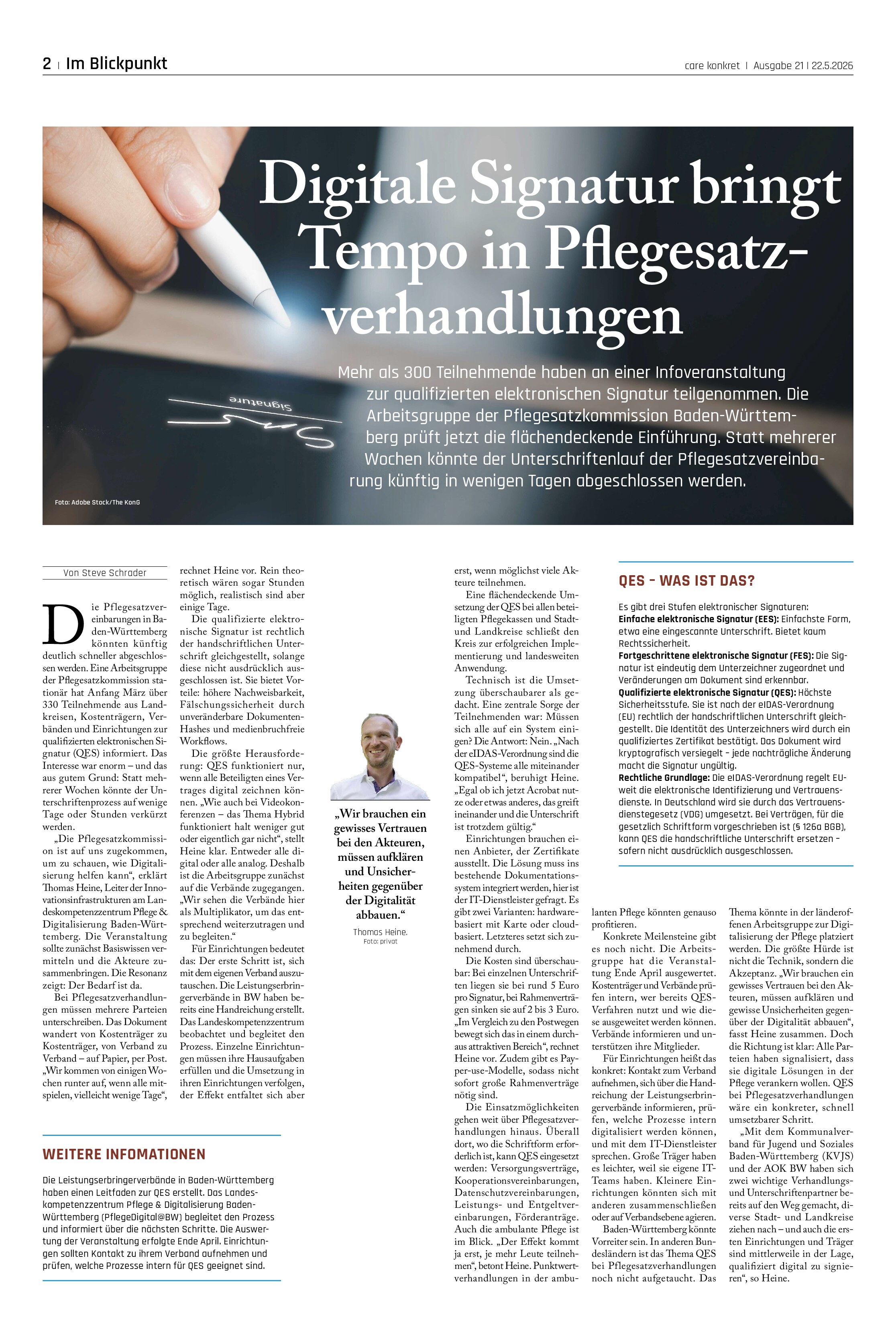 Vorschauseite 1: Digitale Signatur bringt Tempo in Pflegesatzverhandlungen