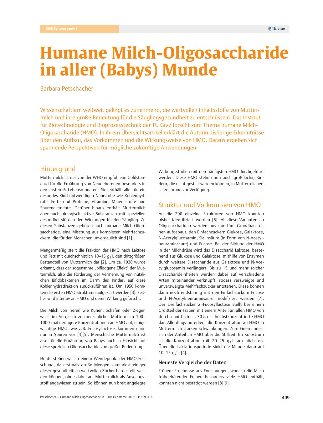 Vorschauseite 1: Humane Milch-Oligosaccharide in aller (Babys) Munde