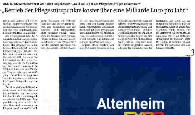 Vorschauseite 1: Betrieb der Pflegestützpunkte kostet über eine Milliarde Euro pro Jahr