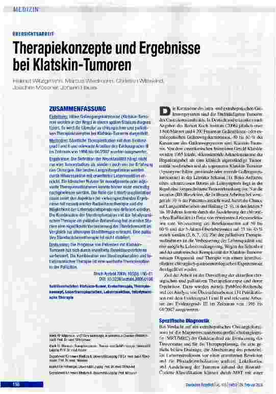 Vorschauseite 1: Therapiekonzepte und Ergebnisse bei Klatskin-Tumoren