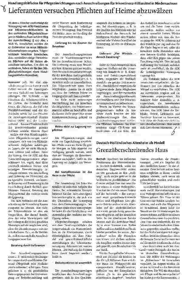 Vorschauseite 1: Lieferanten versuchen Pflichten auf Heime abzuwälzen