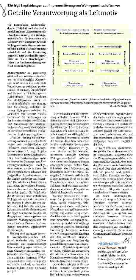 Vorschauseite 1: ESA legt Empfehlungen zur Implementierung von Wohngemeinschaften vorGeteilte Verantwortung als Leitmotiv
