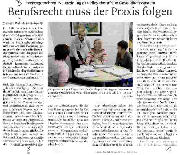Vorschauseite 1: Rechtsgutachten: Neuordnung der Pflegeberufe im GesundheitssystemBerufs recht muss der Praxis folgen
