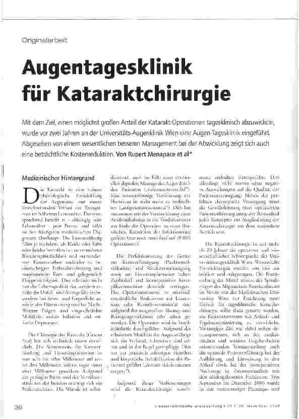 Vorschauseite 1: Augentagesklinik für Kataraktchirurgie