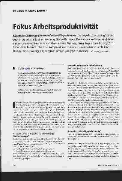 Vorschauseite 1: Fokus Arbeitsproduktivität. Effektives Controlling in ambulanten Pflegediensten