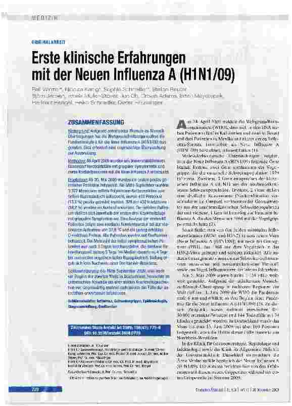 Vorschauseite 1: Erste klinische Erfahrungen mit der Neuen Influenza A (H1N1/09)
