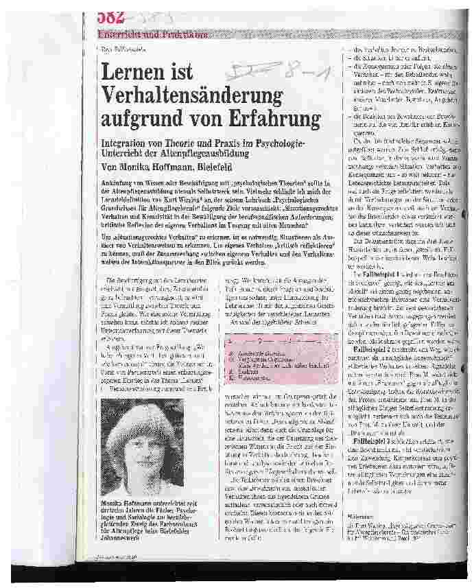 Vorschauseite 1: Lernen ist Verhaltensänderung aufgrund von Erfahrungen Integration von Theorie und Praxis im Psychologie-Unterricht