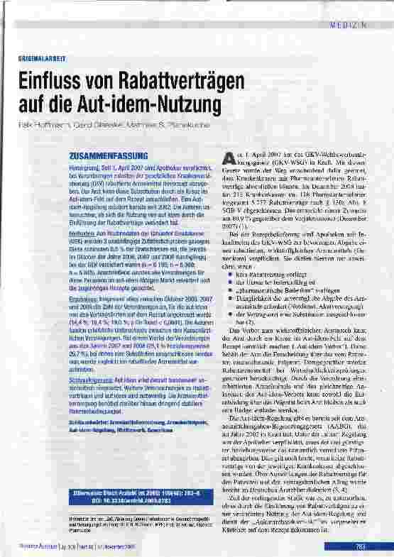 Vorschauseite 1: Einfluss von Rabattverträgen auf die Aut-idem-Nutzung