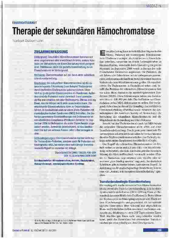Vorschauseite 1: Therapie der sekundären Hämochromatose