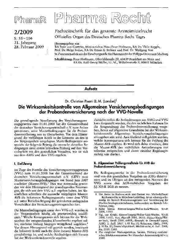 Vorschauseite 1: Die Wirksamkeitskontrolle von Allgemeinen Versicherungsbedingungen der Probandenversicherung nach der WG-Novelle