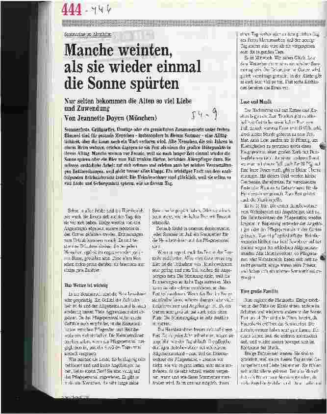 Vorschauseite 1: Manche weinten, als sie wieder einmal die Sonne spürten Sommerfest im Altenheim
