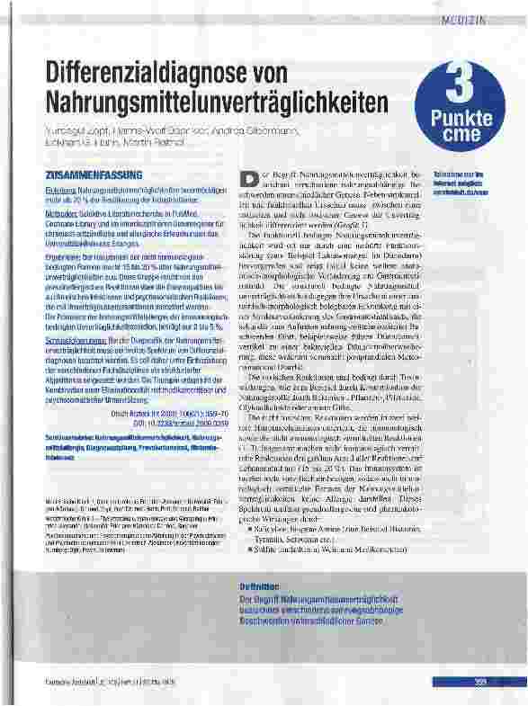 Vorschauseite 1: Differenzialdiagnose von Nahrungsmittelunverträglichkeiten