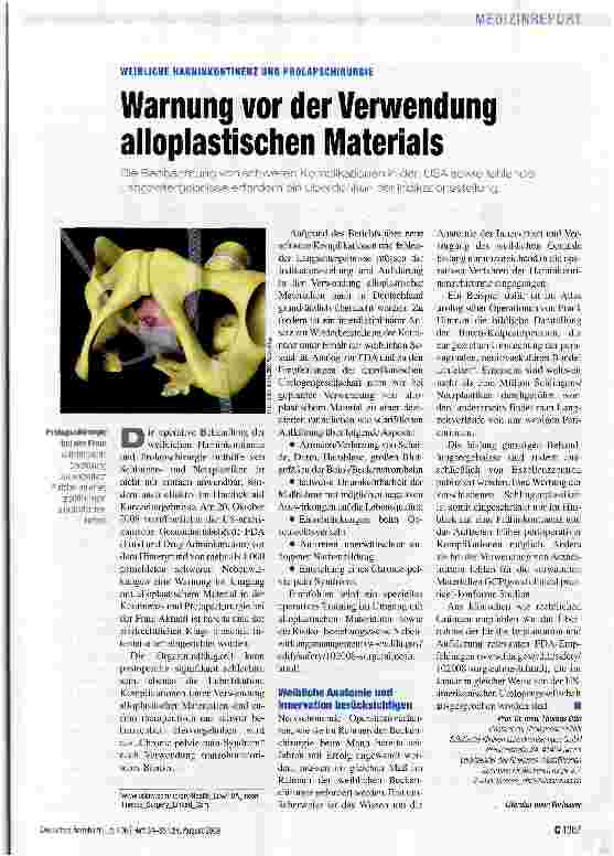 Vorschauseite 1: Warnung vor der Verwendung alloplastischen Materials