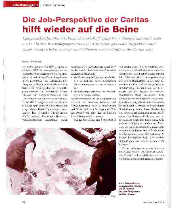 Vorschauseite 1: Die Job-Perspektive der Caritas hilft wieder auf die Beine
