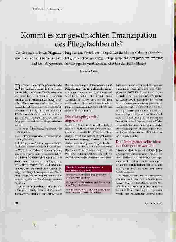 Vorschauseite 1: Kommt es zur gewünschten Emanzipation des Pflegefachberufs?