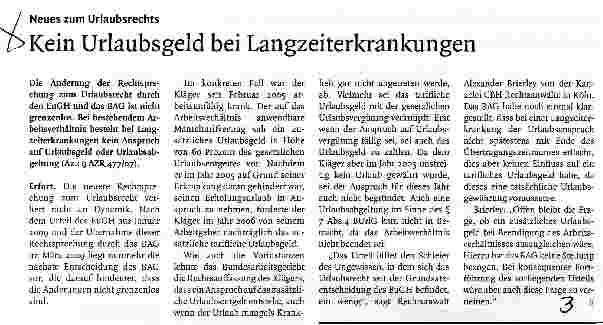 Vorschauseite 1: Kein Urlaubsgeld bei Langzeiterkrankungen