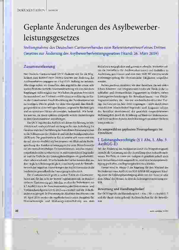 Vorschauseite 1: Geplante Änderungen des Asylbewerberleistungsgesetzes