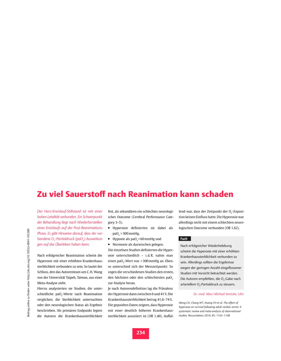Vorschauseite 1: Zu viel Sauerstoff nach Reanimation kann schaden