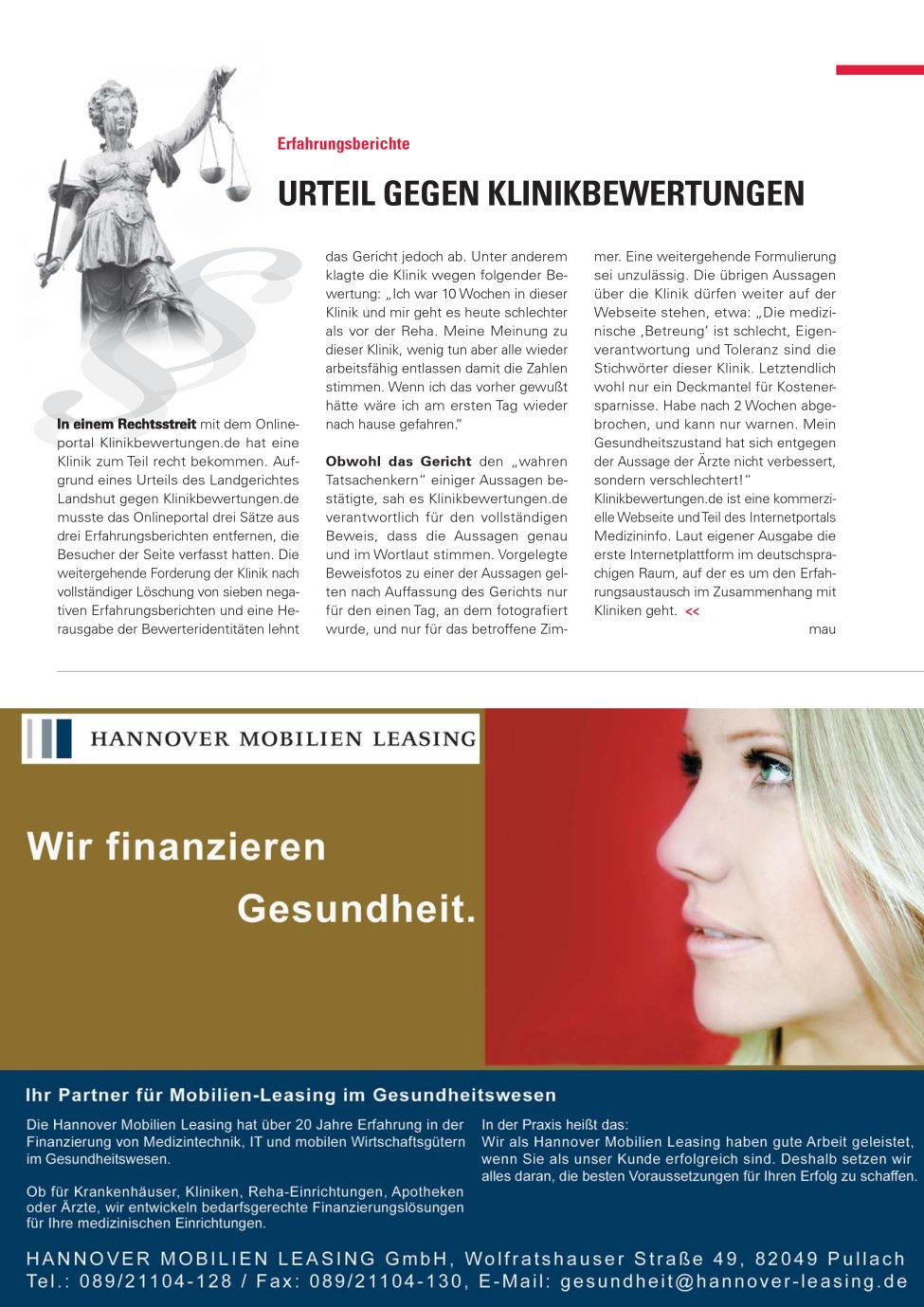 Vorschauseite 1: Urteil gegen Klinikbewertungen