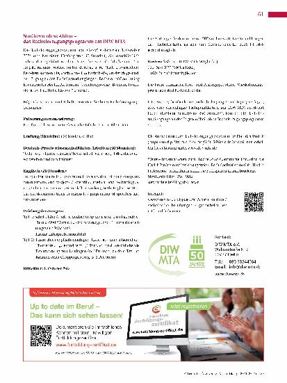Vorschauseite 2: NEU: Das Bachelorzugangsprogramm am DIW-MTA. Studieren ohne Abitur – Ergreifen Sie Ihre Chance auf eine akademische Weiterqualifizierung.
