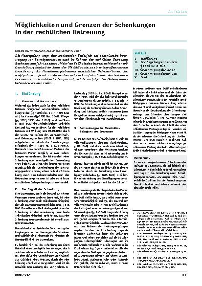 Vorschauseite 1: Möglichkeiten und Grenzen der Schenkungen in der rechtlichen Betreuung