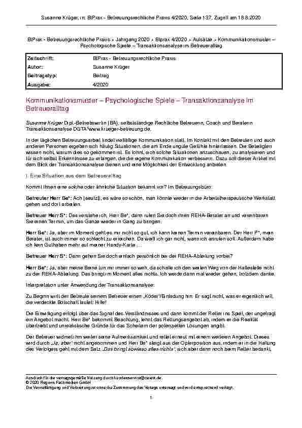 Vorschauseite 1: Kommunikationsmuster – Psychologische Spiele – Transaktionsanalyse im Betreueralltag