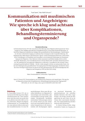 Vorschauseite 1: Kommunikation mit muslimischen Patienten und Angehörigen: Wie spreche ich klug und achtsam über Komplikationen, Behandlungsterminierung und Organspende?