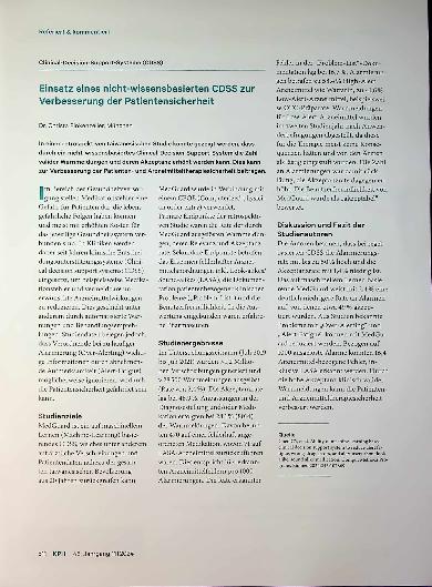 Vorschauseite 1: Einsatz eines nicht wissensbasierten CDSS zur Verbesserung der Patientensicherheit