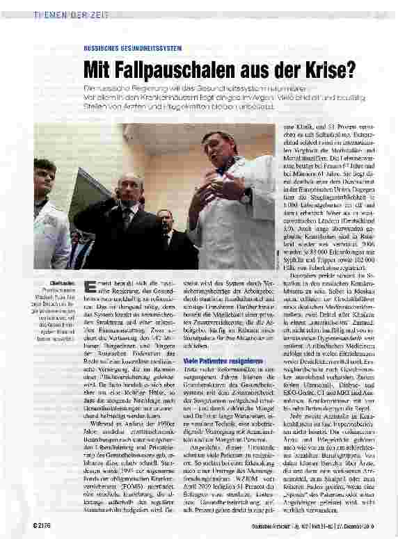 Vorschauseite 1: RUSSISCHES GESUNDHEITSSYSTEM ■ Mit Fallpauschalen aus der Krise?