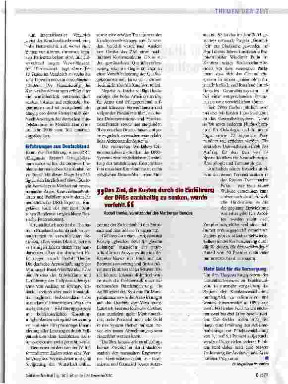 Vorschauseite 2: RUSSISCHES GESUNDHEITSSYSTEM ■ Mit Fallpauschalen aus der Krise?
