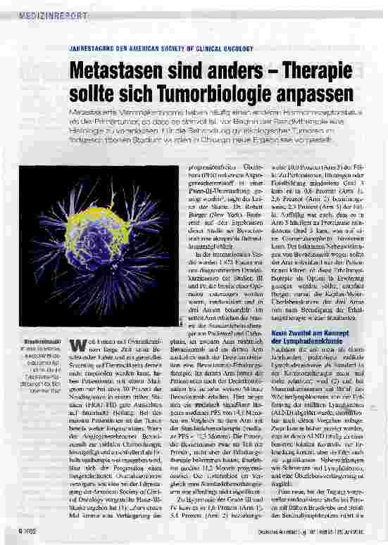 Vorschauseite 1: Metastasen sind anders - Therapie sollte sich Tumorbiologie anpassen