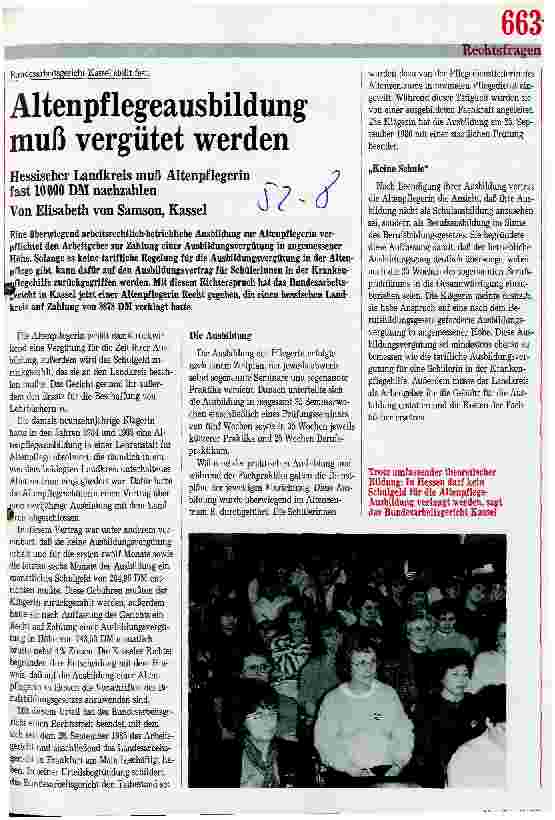 Vorschauseite 1: Altenpflegeausbildung muß vergütet werden