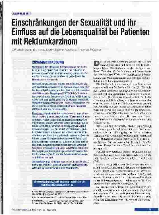 Vorschauseite 1: Einschränkungen der Sexualität und ihr Einfluss auf die Lebensqualität bei Patienten mit Rektumkarzinom