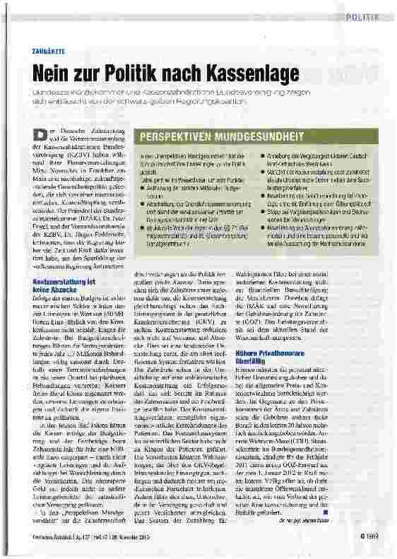 Vorschauseite 1: Nein zur Politik nach Kassenlage