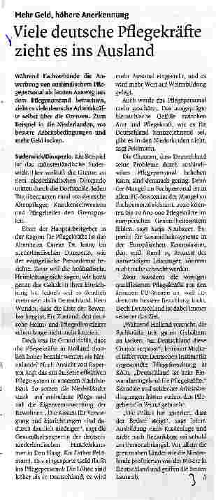 Vorschauseite 1: Mehr Geld, höhere AnerkennungViele deutsche Pflegekräfte zieht es ins Ausland