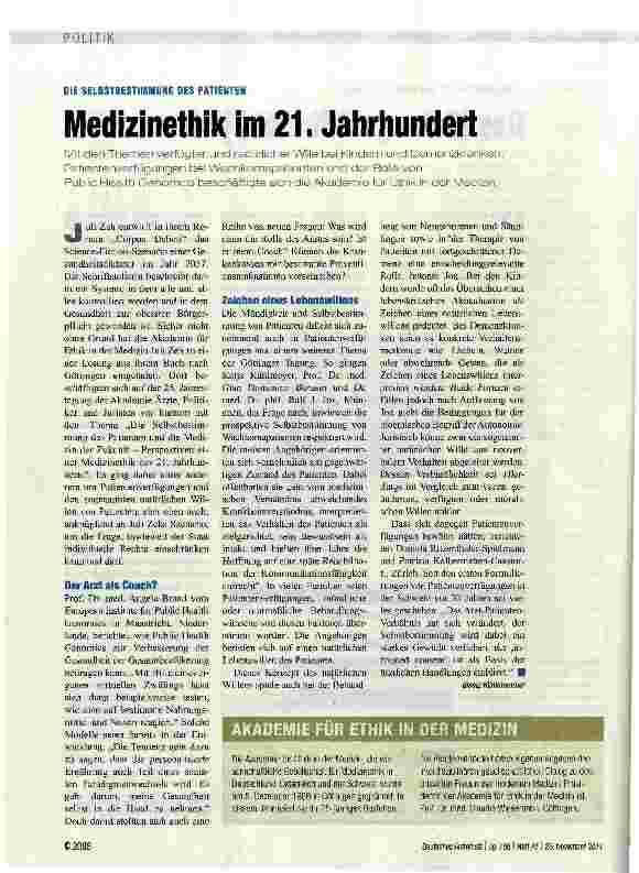 Vorschauseite 1: Medizinethik im 21. Jahrhundert