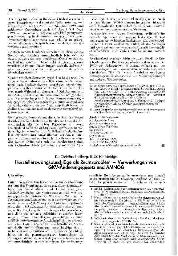 Vorschauseite 6: Die aktuelle Rechtsprechung des Bundesgerichtshofs zur Bewertung geldwerter Zuwendungen für den Erwerb verschreibungspflichtiger Arzneimittel