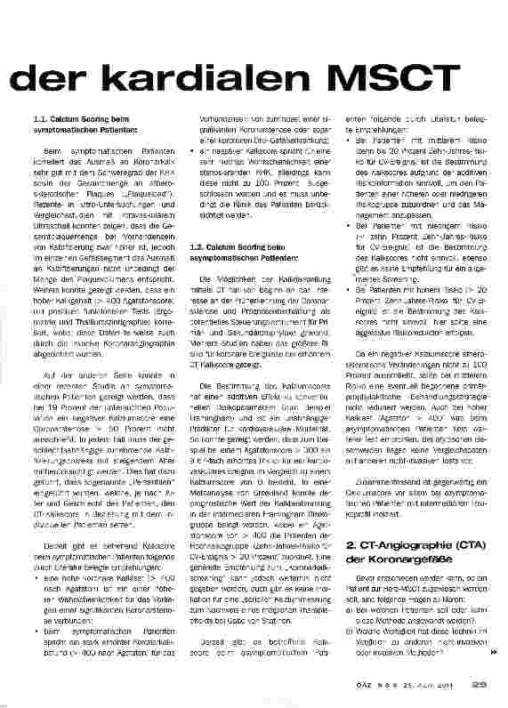 Vorschauseite 2: Aktueller Stellenwert der kardialen MSCT