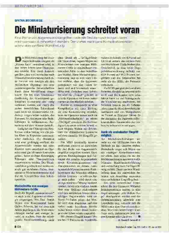 Vorschauseite 1: OPHTHALMOCHIRURGIE Die Miniaturisierung schreitet voran