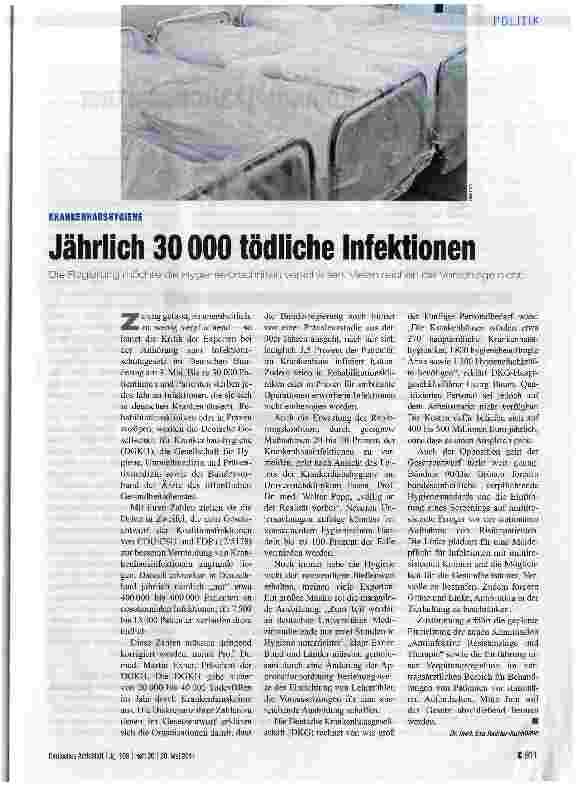Vorschauseite 1: Jährlich 30000 tödliche Infektionen
