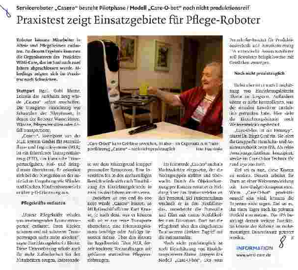Vorschauseite 1: Praxistest zeigt Einsatzgebiete für Pflege-Roboter