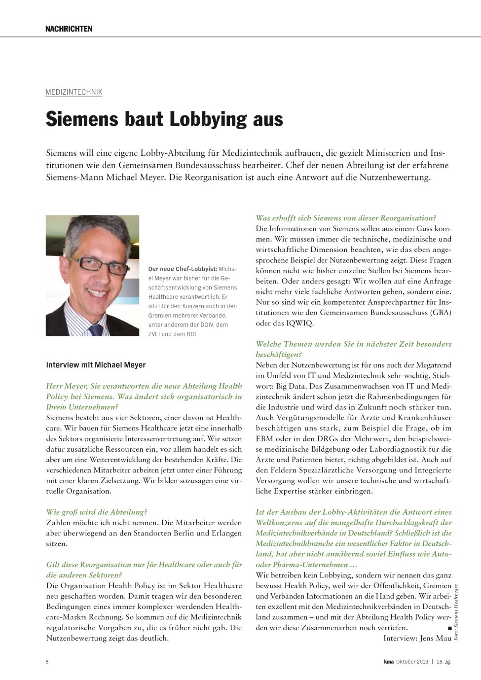 Vorschauseite 1: Siemens baut Lobbying aus