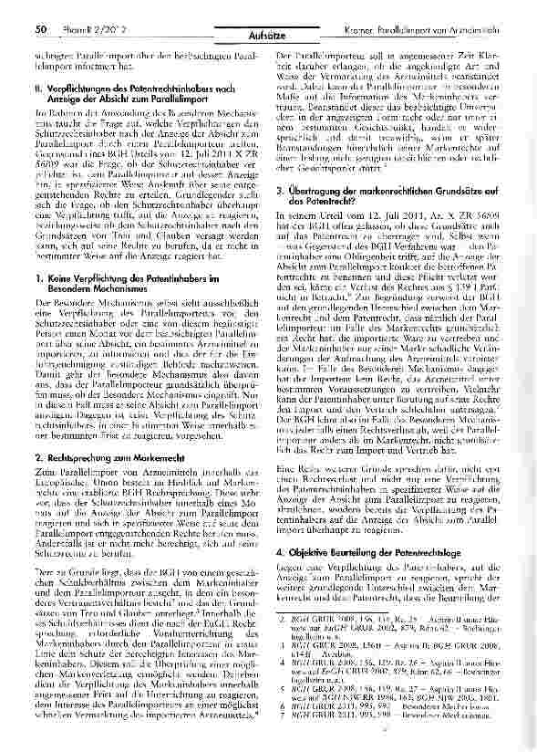 Vorschauseite 2: Parallelimport von Arzneimitteln aus den östlichen EU-Mitgliedstaaten: Zur Verpflichtung des Patentrechtsinhabers im Falle des Besonderen Mechanismus